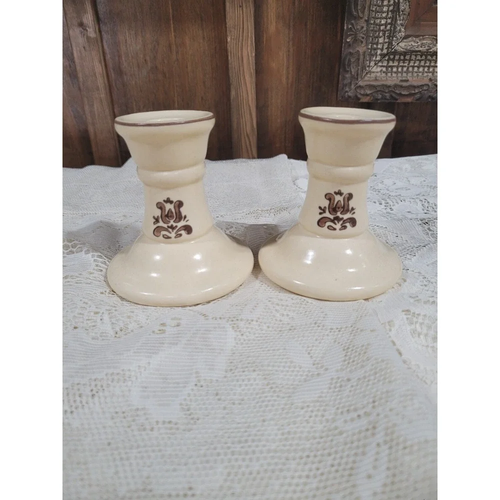 Pfaltzgraff  Village Pattern set of Two Candle Sticks / Candle Holders Vintage